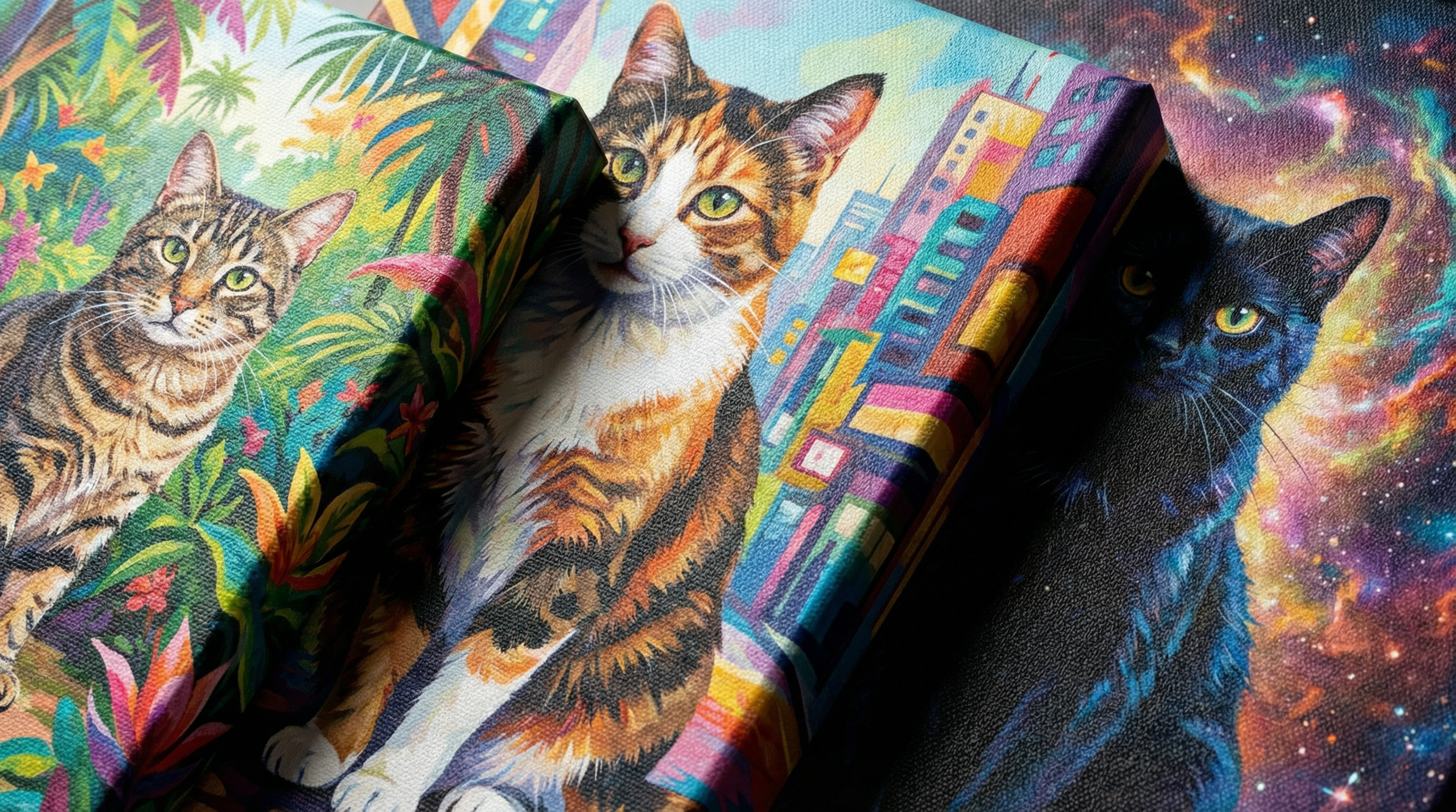 Colorful cat artwork collage
